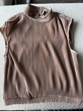 Ro & De Sleeveless Pleated Mock Neck Tank in Beige Blush